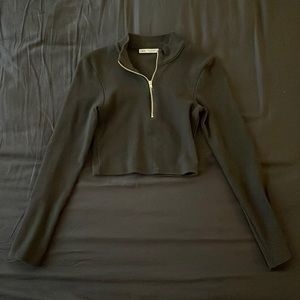 Zara black zip up long sleeve cropped top size US S